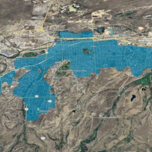 A map depicting the service area for fiber internet connection in Casper