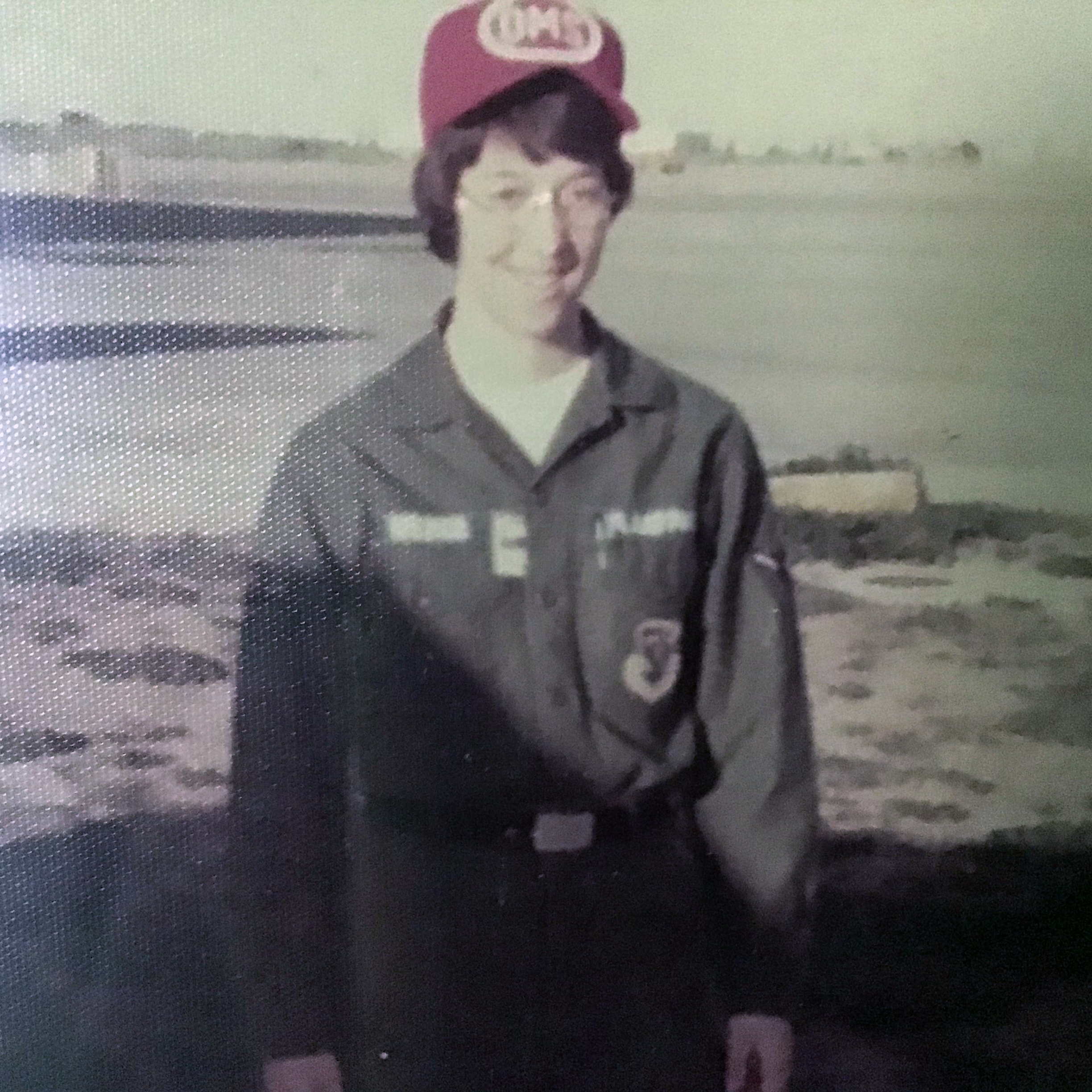 Rita Hollearn pictured in Air Force uniform on the flightline at Ellsworth Air Force Base in 1977.